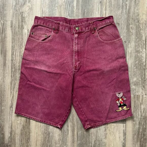 Vintage Mickey Unlimited Maroon Jean Shorts Cowboy Goofy Size 32 - Picture 1 of 7